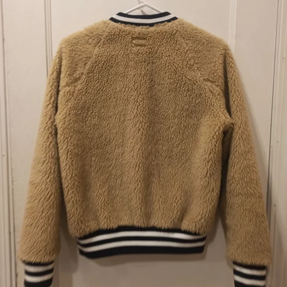 MOTHER Beige Teddy Letterman Snap women's Bomber Jacket in More Than a Feeling - Picture 8 of 16
